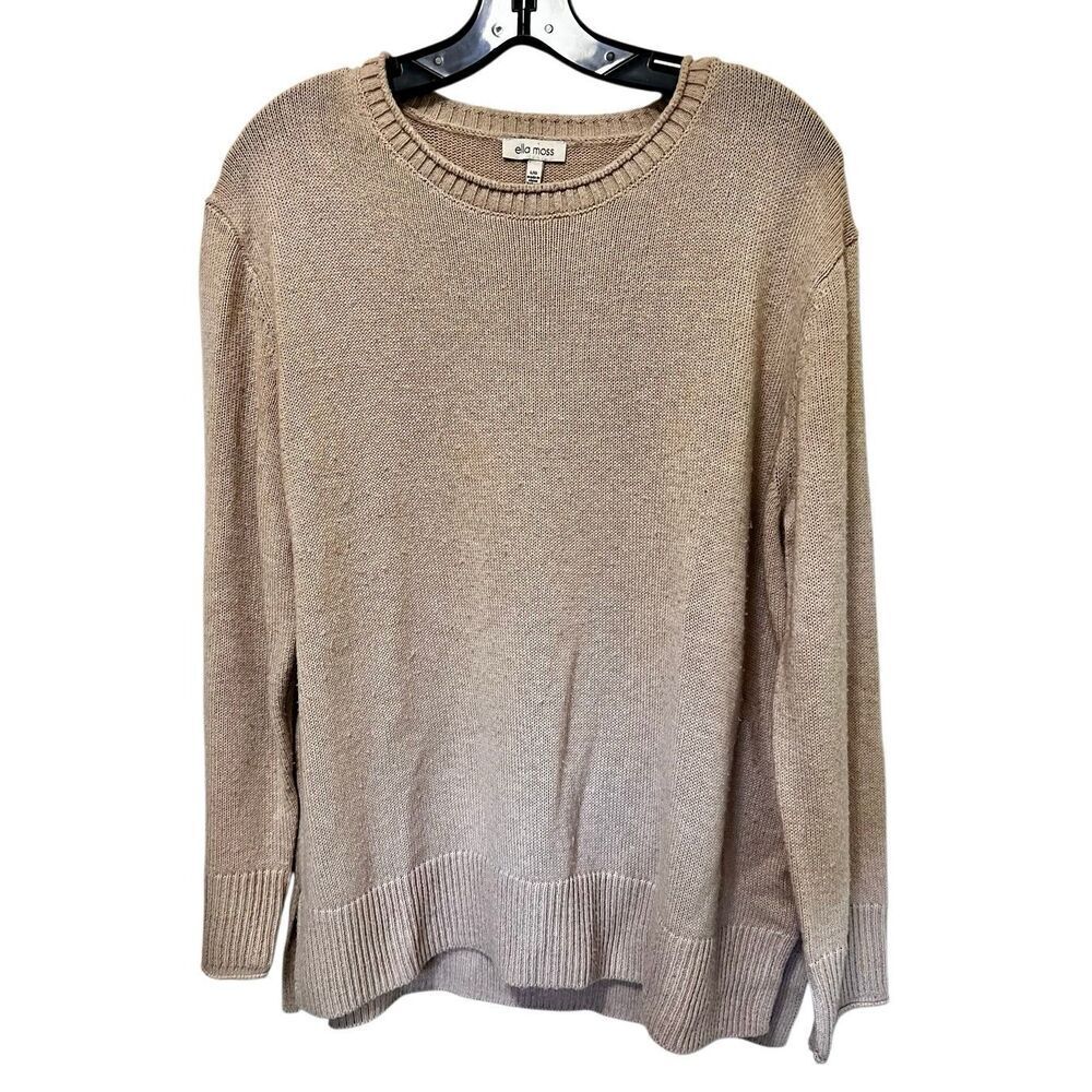 Ella Moss Women's Crew Neck Knit Pullover Sweater Baggy Size Tan Comfy